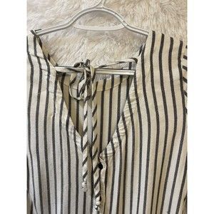 Cloth & Stone Top Womens Small White Gray Striped Button Back Tie Long Sleeve